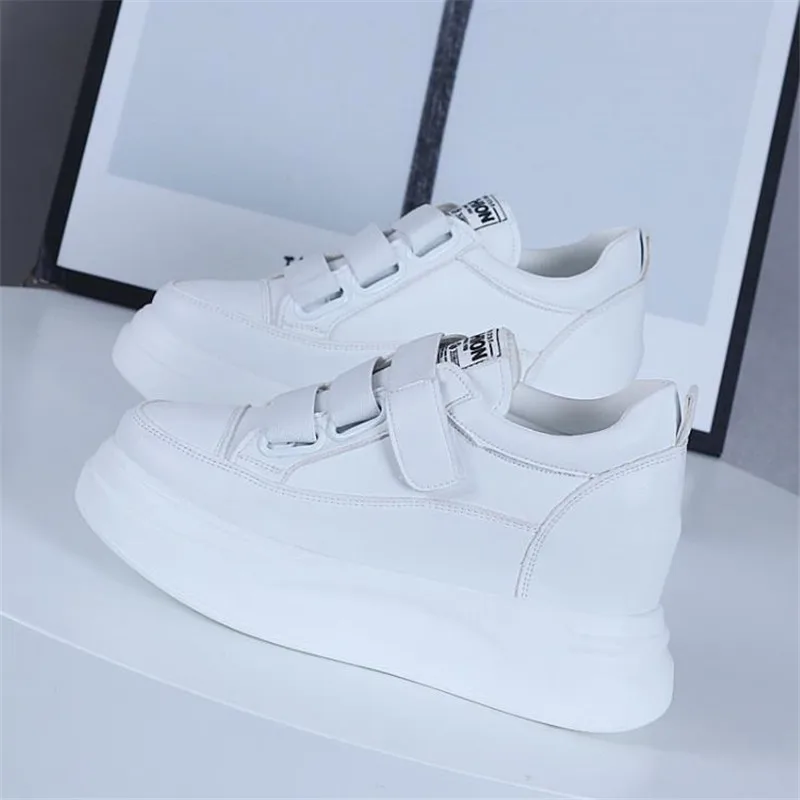 Women 8cm Hidden Wedge Sneakers Platform Shoes High Heels Sneakers Woman Casual Shoes  White Women Trainers