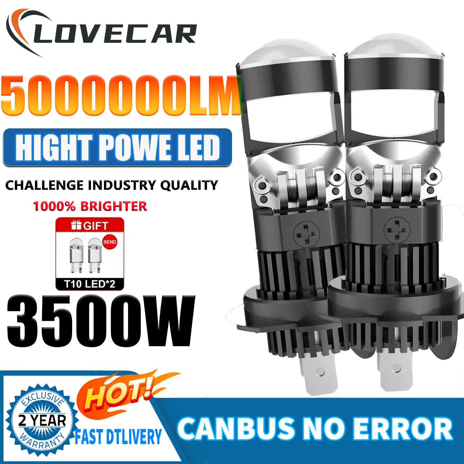 

LOVECAR 2 шт. H7 светодиодные фары дальнего/ближнего света 6000K авто мини-объектив 1:1 беспроводной H8/H9/H11 H7 H4 9005 9006 LHD Plug & Play на автомобильной лампе