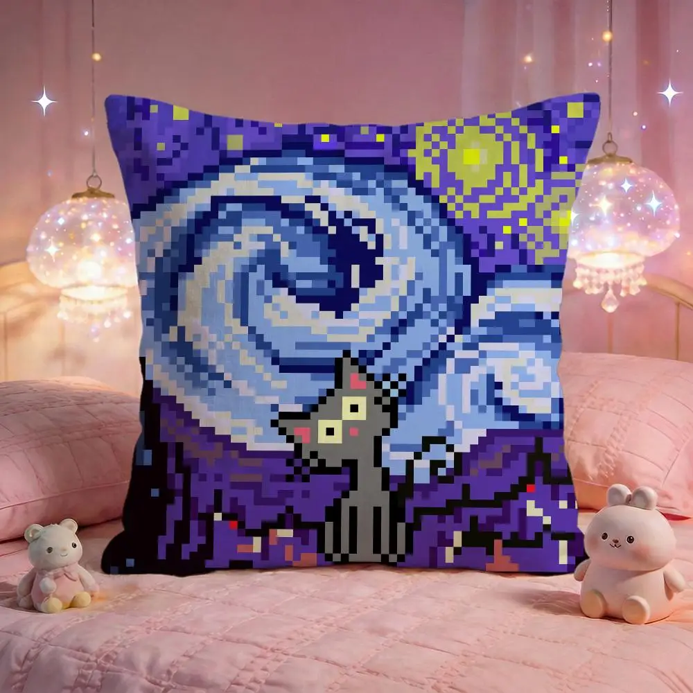 Retro Pixel Cat Cushion Cover Premium Comfort Reversible Pillow Cove -Two in One Design for Any Room & Car Interior