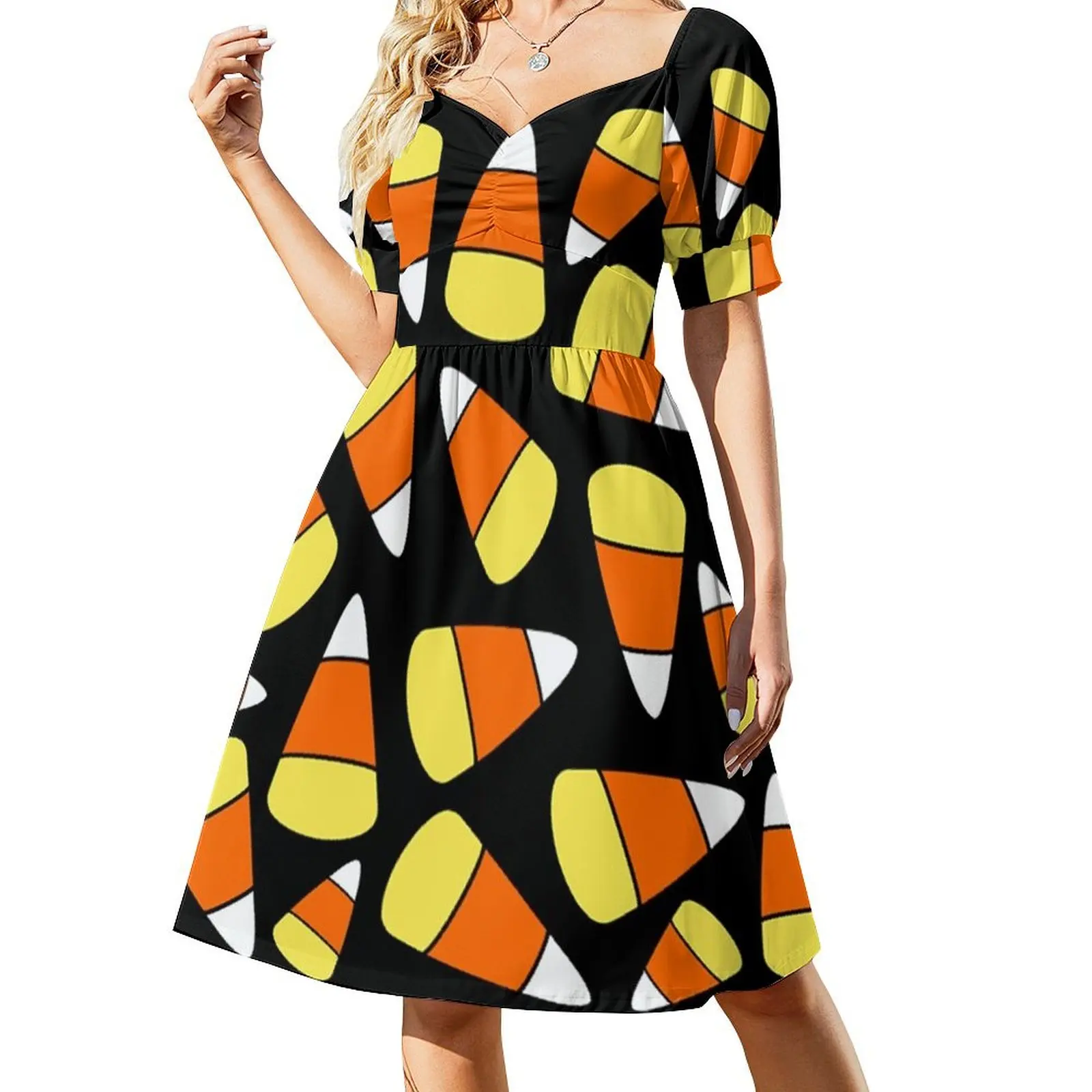 

Candy Corn Pattern Halloween Short Sleeved Dress womens clothing dresses korean style Dress