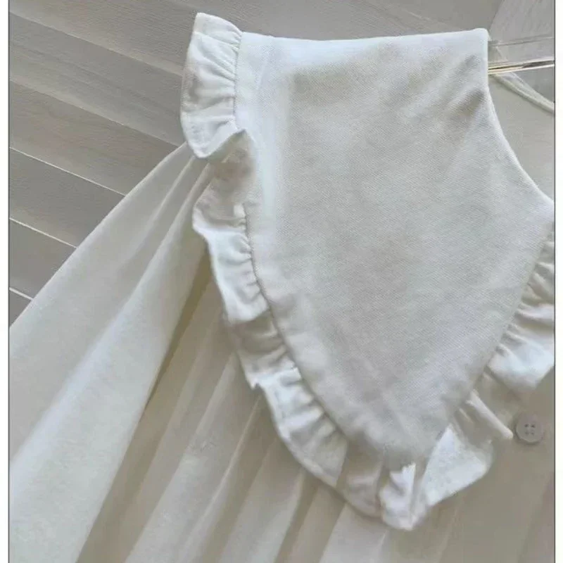 Damenhemden, einfarbig, mit langen Puffärmeln, Peter-Pan-Kragen, koreanischer Stil, modische Oberteile, Retro-Damenbluse, schlicht, lässig, vielseitig kombinierbar. – Detail 9