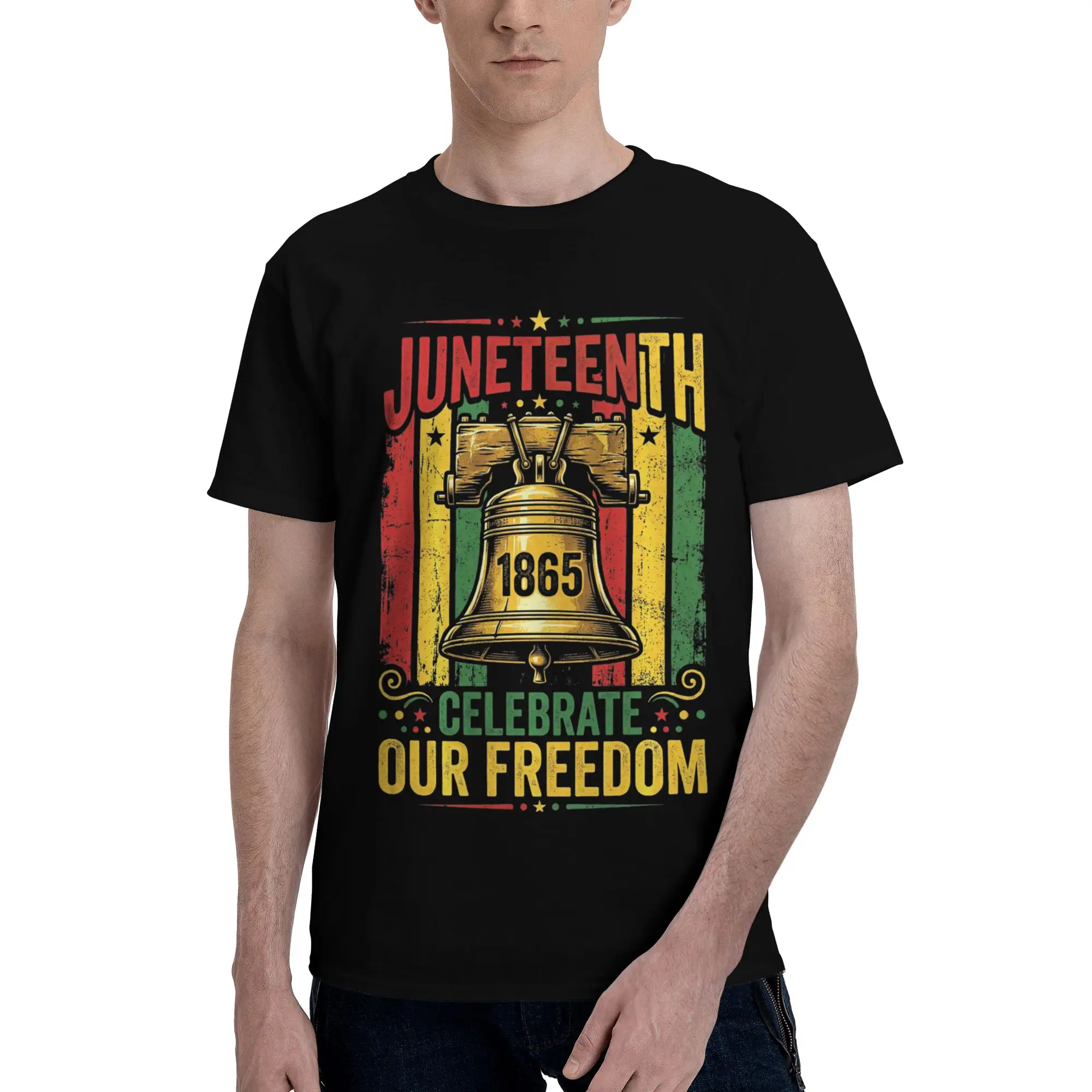 Juneteenth 1865 Celebrate Our Freedom Retro Liberty Bell Day Graphic 100% Cotton T-Shirt 1865 Tees Tops For Men