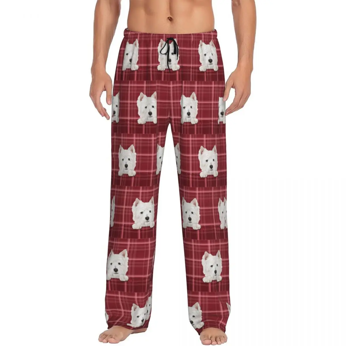 Custom Printed Men's West Highland White Terrier Dog Pajama Pants Westie Sleepwear Sleep Lounge Bottoms with Pockets