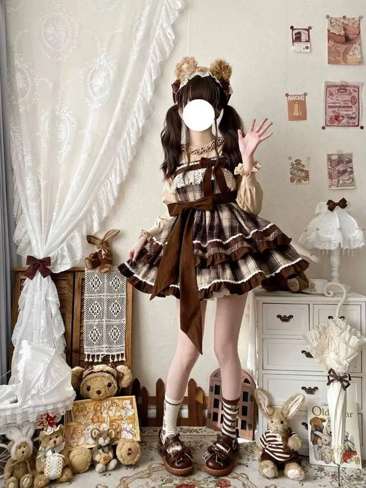 Princess Style Lolita Skirt Set Women's Cute Wind Autumn Winter Small Size Japanese Style Puffy Cake Skirt Two Piece Set