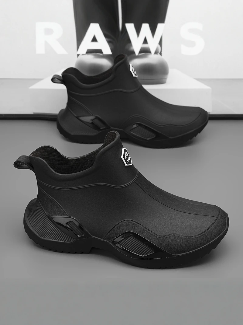 Men's Rain Boots Waterproof Non-Slip for Delivery Workers Construction Sites Fishing Couples Black Water Shoes Outdoor Activi...