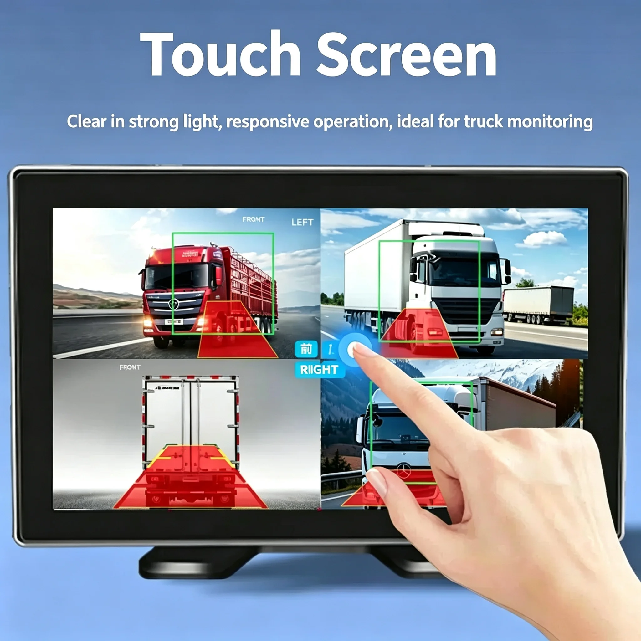 10 BSD Blind Spot Warning Voice Control MP5 Pla，Inch 5CH AHD Truck DVR Monitor 1024x600 IPS 2.5D Touch Screen Camera System with