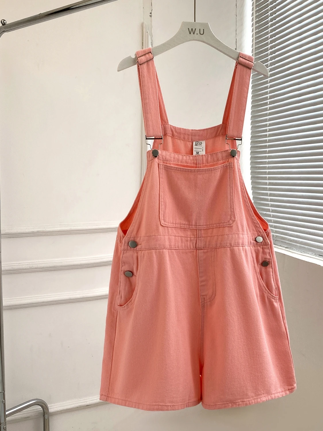 

Pink Denim Overalls Women's Summer Thin Wide Leg ort Pants Loose Fit Youthful Straight Cut Casual Workwear Trousers