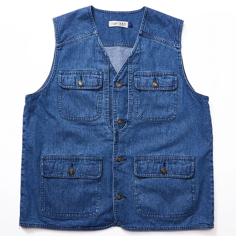

Men's Denim Vest Outdoor Photography Fishing Work Jacket with Multiple Pockets