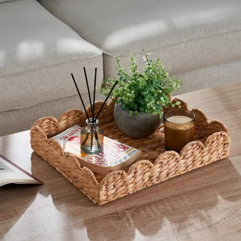 

Tool.NEW 11" x 14" Scalloped Woven Natural Water Hyacinth Decorative Tray