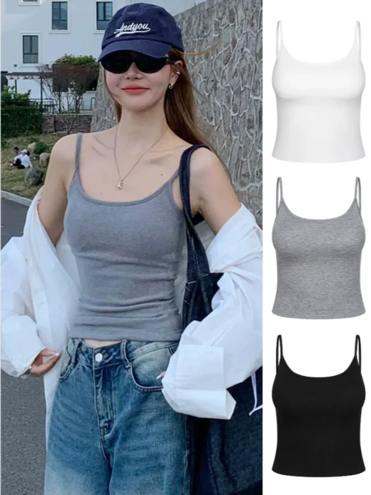 Women's Slim Fit Tank Top with Integrated Chest Pad 95% Cotton Strap Vest Spring Summer New Style Large Size Inner Wear Outer...