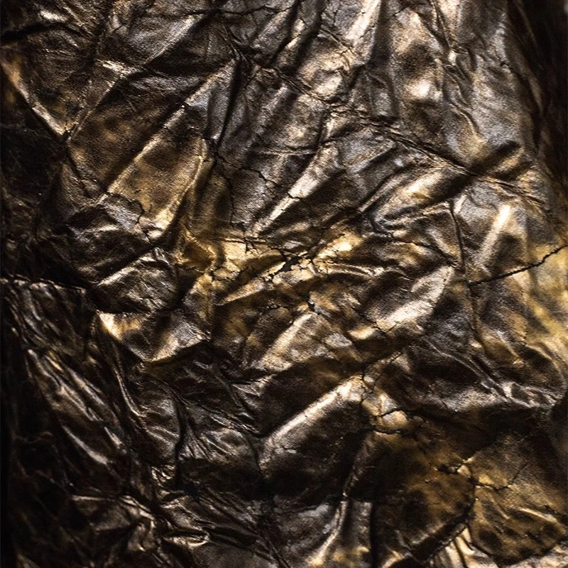 Black Gold Gradient Cracked Leather Wrinkled Rock Texture Oversized Silhouette Fabric Aged Stiff Material Dress Sewing Designer