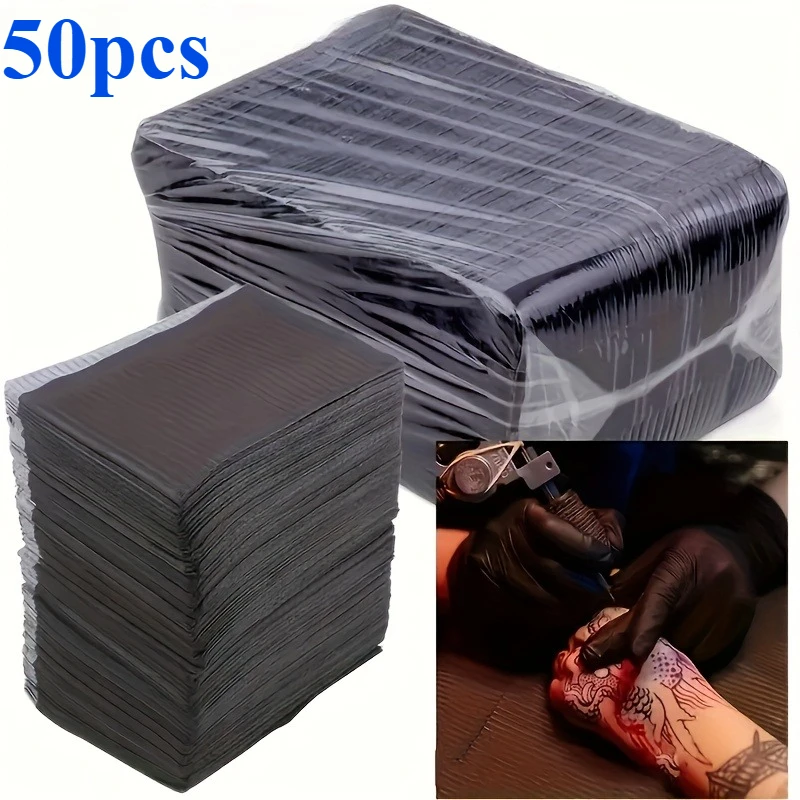 50pcs Disposable Black Tattoo Cleaning Pad, Nail Cleaning Pad, Tattoo Bib Tablecloth, Cleaning Pad-Tattoo Supplies Additions