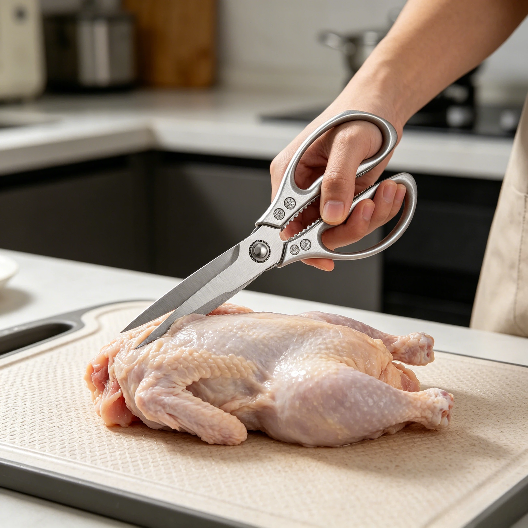 Extended Stainless Steel Barbecue Scissors Heat Resistant Rust Proof Kitchen Shears for Bone Meat Food Cutting