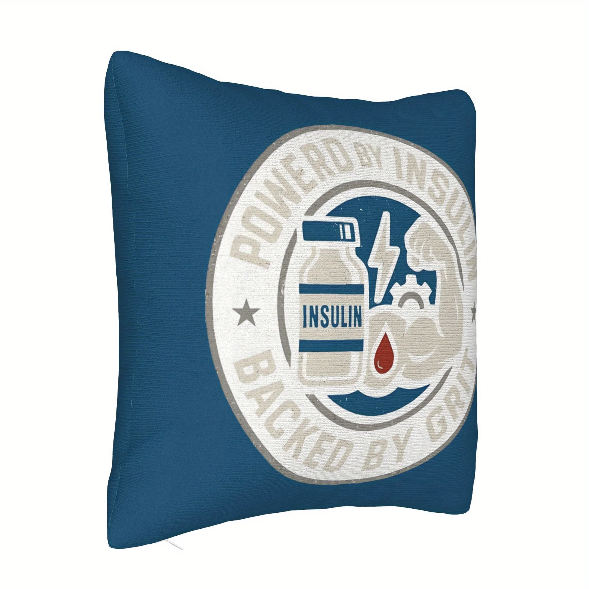 Funny Motivational Insulin Powered Cushion Cover Gift for Diabetic Awareness Throw Pillow Case T2D Grit Theme Decor Accessory