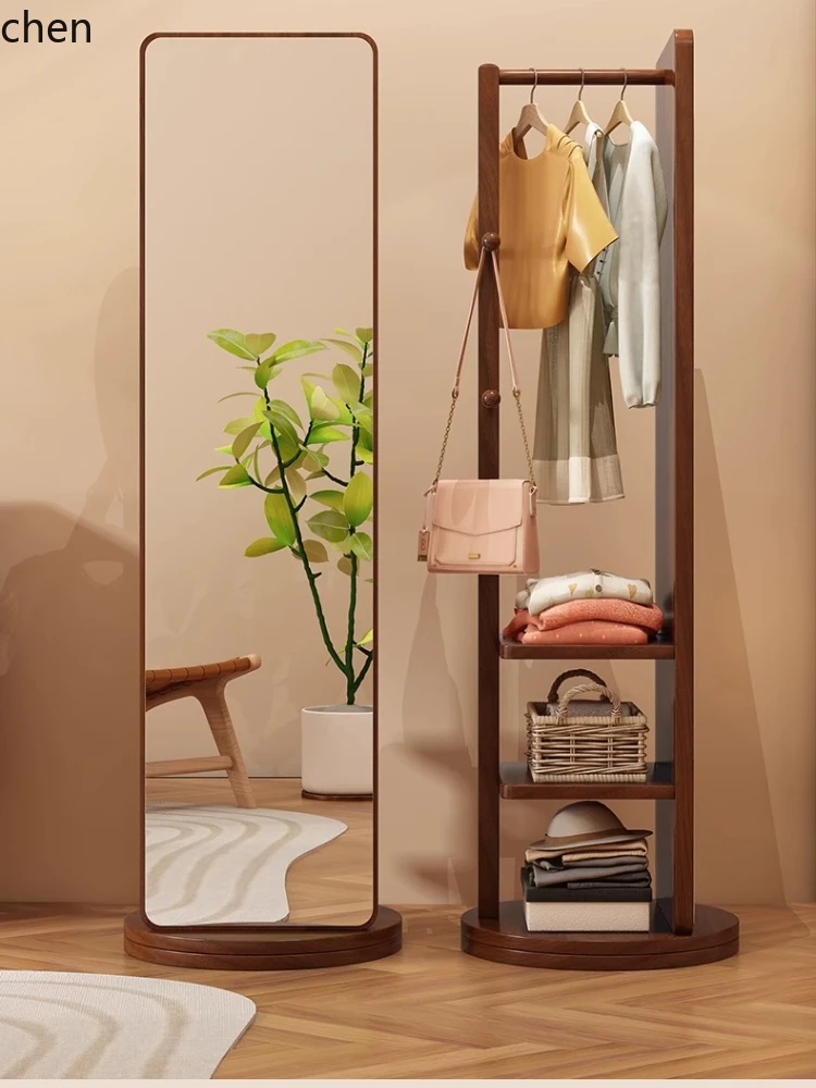 HXL full body floor mirror girls bedroom rotatable mobile clothes hanger integrated full-length mirror