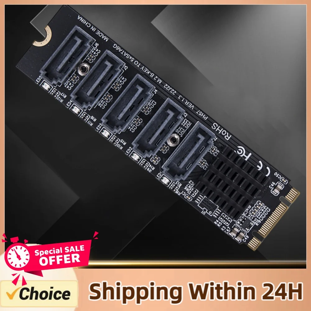 for M.2 MKEY PCI-E Riser Card 5/6 Port Expansion Card for M.2 To SATA 3.0 SATA3.0 Adapter NVME To SATA 6Gpbs Support PM Function