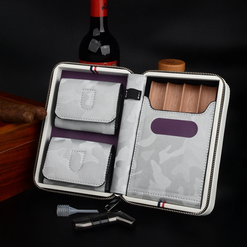

Camouflage Humidor Cool Gadgets Cigar Holder Leather Cigar Case Cuban Charuto Box Wood Tray Smoking Accessories Can Custom-made