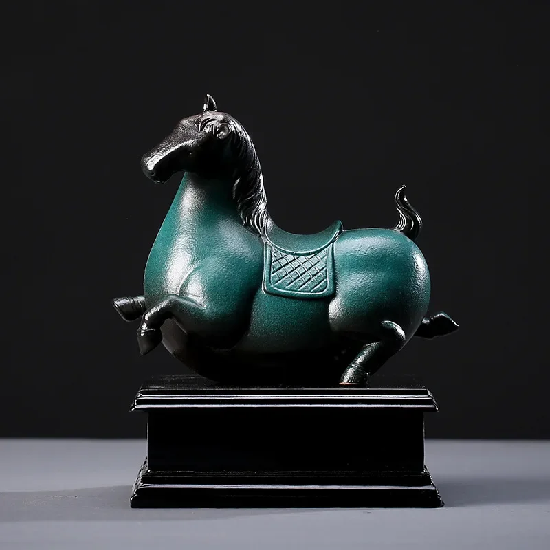 Chinese-Style Ceramic Pony Ornaments Home Accessories Study Bogu Frame Tangma Crafts Living Room Ornaments Furnishings