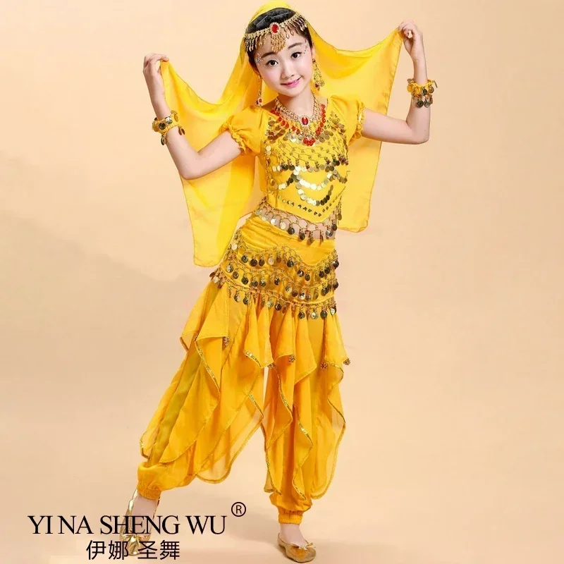Traje de danza india Oriental para niños, conjunto de traje de danza del vientre, ropa de danza del vientre para niñas, disfraz de actuación para niños y adultos, bufanda de cadera