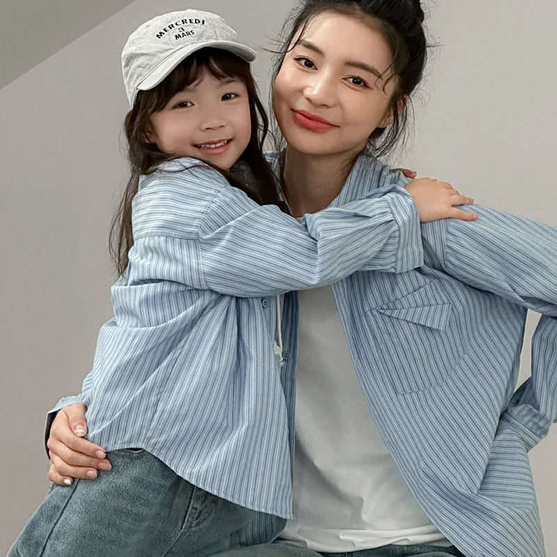 Family Cotton Long Sleeve Shirts Parent-child Fashion Coat Mother and Daughter Jacket Korean Father Son Matching Clothes Tops