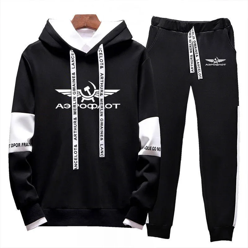 

2024 Aeroflot Aviation Russe Pilote Aerospace Spring Autumn CCCP Sports Hooded Hoodies Coat+Casual Sweatpants Fashion Frenum Set