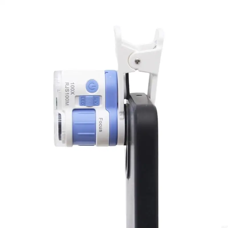 ترقيات مجهر التكبير 100X مع مصباح LED أبيض وضوء مدمج في مشبك الهاتف لفحص المجوهرات A0KF