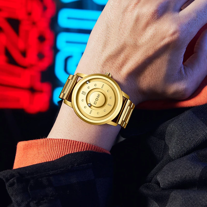 DOM 1850 تعليق مغناطيسي تصميم شخصي ساعات للرجال مقاوم للماء الكوارتز الصلب قطاع Relogios Masculino ساعة فاخرة #4