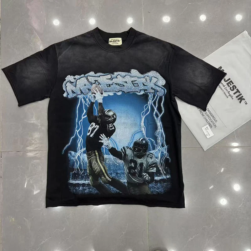 26ss New TRIPLE SEVENS American Football Vintage Printed T-shirt Summer Casual High Quality Men's Clothing
