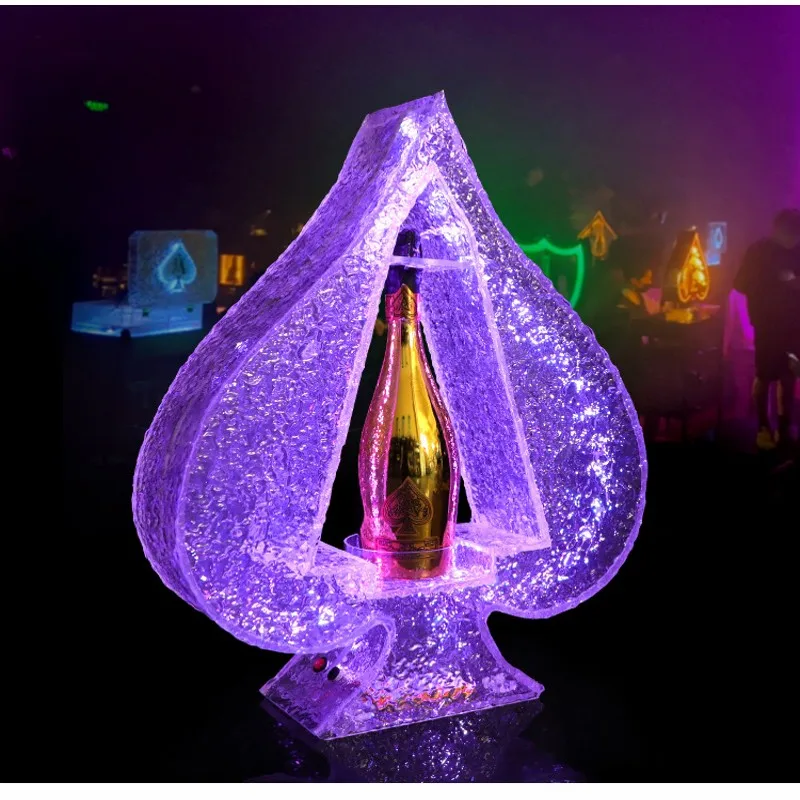 Fashion Ice Rock Led Luminous Of Spade Champagne Bottle Presenter Growing Cocktail Wine Bottle Holder For Nightclub Party