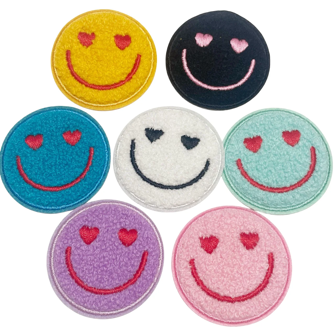 Smile Face Chenille Towel Embroidered Iron on Patches for Clothing Round Badges Girls Kids Bag Shoes DIY Appliques Accessories