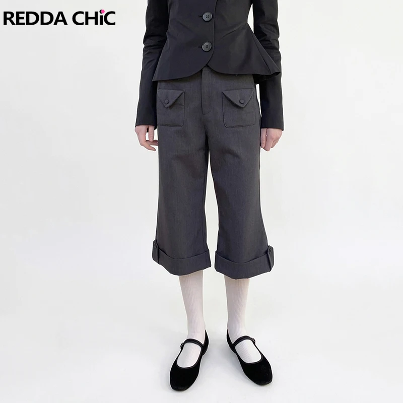 

REDDACHiC Элегантные шорты-бермуды с расклешенным низом для женщин, летние, свободного кроя, с низкой талией, серые, в стиле карго, капри, брюки-костюм, в стиле гранж, повседневные, на каждый день