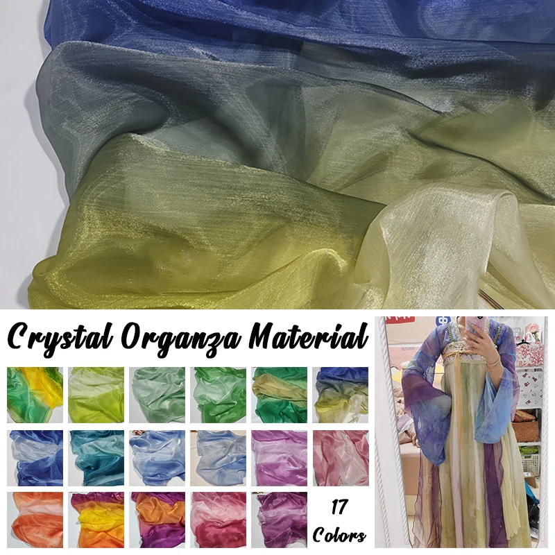 1M Organza Regenbogen-Stoff Bühnentanz-Nähstoff Tüllstoff Kleidung Kleid Hochzeitsdekoration Weiches Garn Zweifarbiger Stoff Lolita-Rock – Detail 2