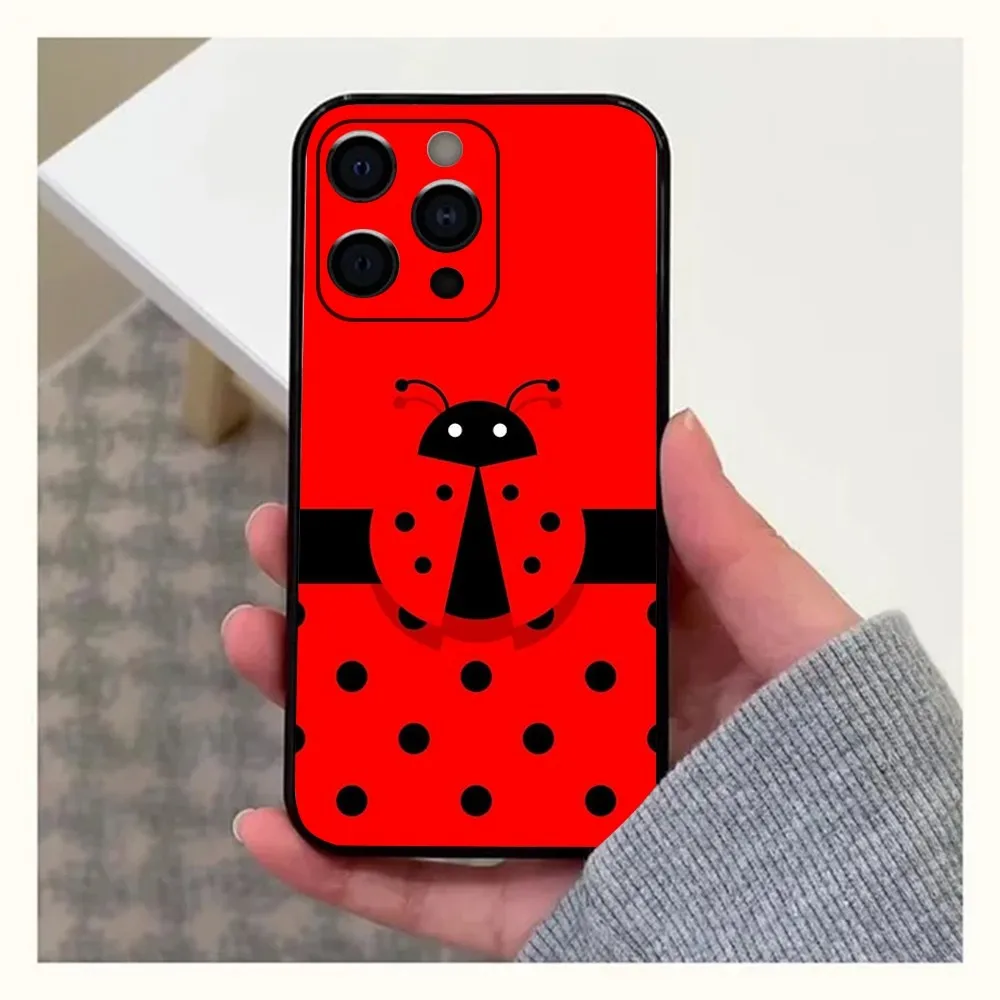 Ladybug Insect Red Black Phone Case For Apple iPhone 15,14,13,12,11,Pro,X,XS,Max,XR,Plus,Mini Soft Black Cover