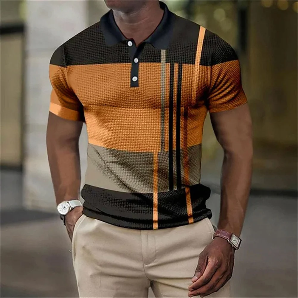 2023 New Men\'S Polo Shirt 3d Vertical Stripe Print High-Quality Men\'S Clothing Summer Casual Short Sleeved Street Cool Tops Tees