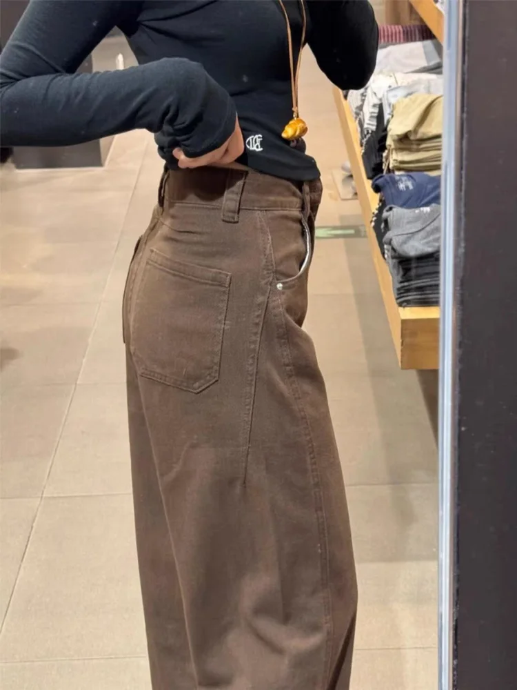 Damskie jeansy plus size z wysokim stanem, ocieplane, z prostymi nogawkami, jesienno-zimowe, codzienne spodnie z szerokimi nogawkami, styl vintage.