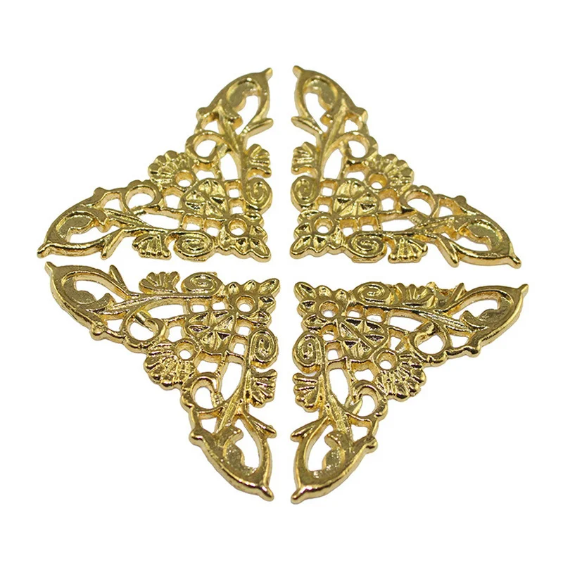 4pcs Metal Corner Protector Bracket Hemming Corner DIY Flower Pattern Protection Hardware Accessor Book Photo Album Decor