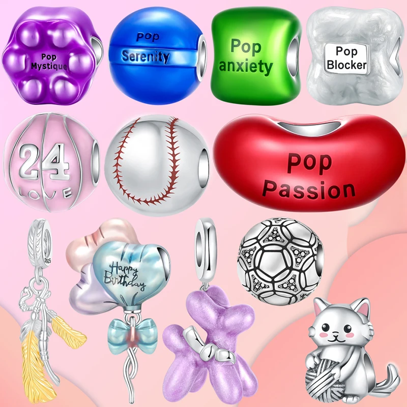 Abalorios Pop Coloridos de Plata de Ley 925 para Alivio de la Ansiedad, Serenidad, Pasión y Misticismo, Dijes para Pulsera, Joyería DIY, Regalo