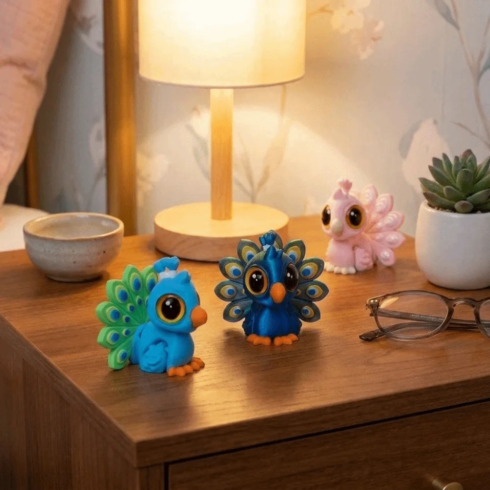 Cartoon Style 3D Printed Peacock Figurine Lightweight Decorative Cute Peacock Figurine Plastic Multi‑Color
