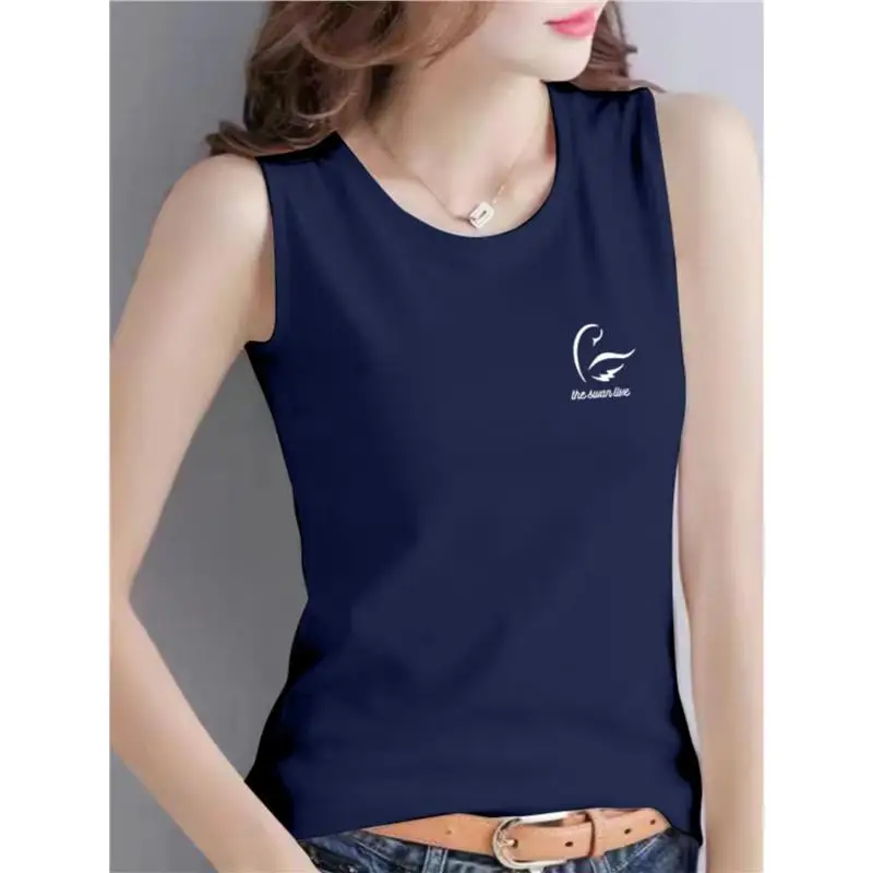 

Pure Cotton Strap Vest Thin round Ne Svel T-irt Women Sport Base Layer Inner Wear Top Summer Commute Sle Slim Fit