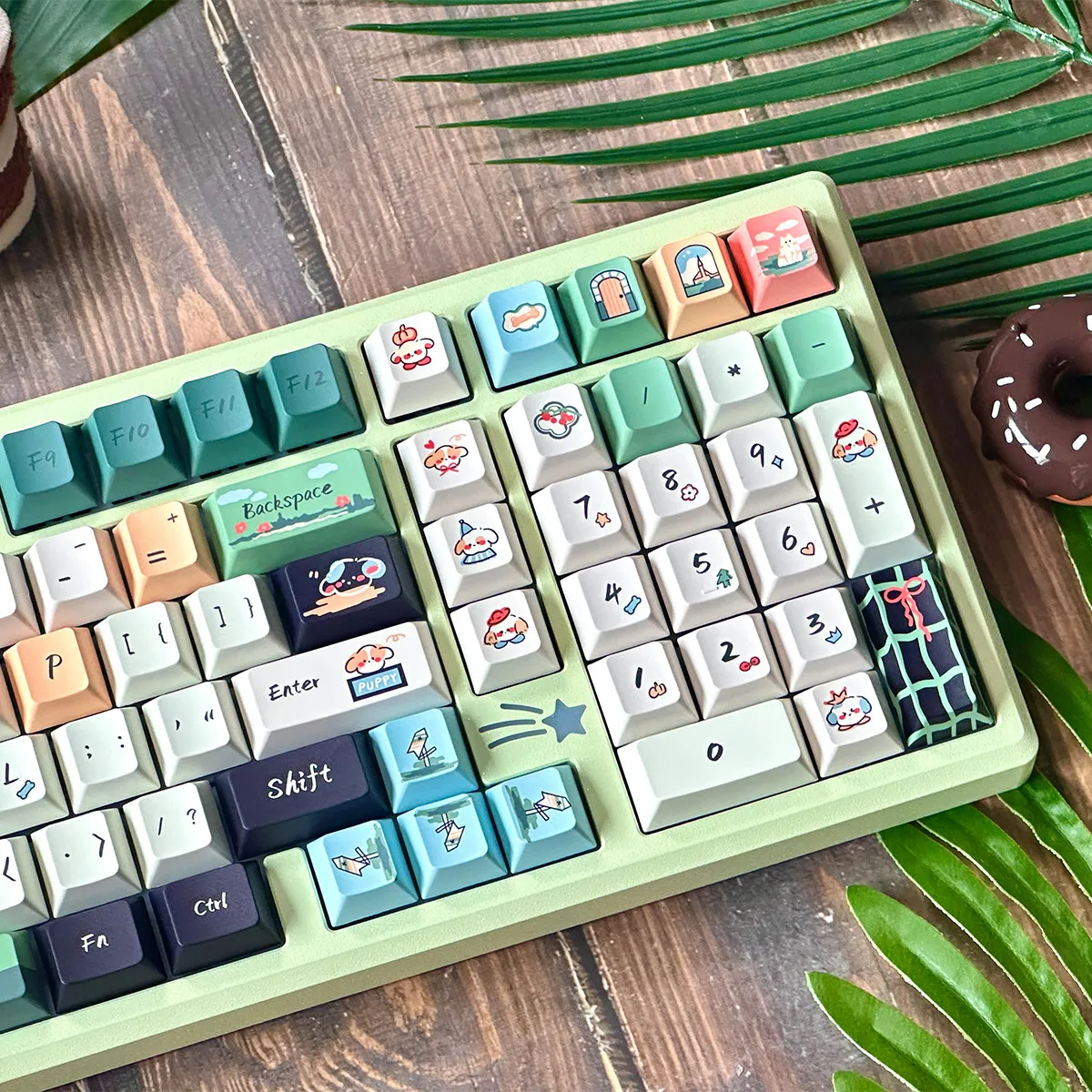 

Клавишные колпачки URE Happy Puppy, сублимационная печать, профиль Cherry, PBT, милые мультяшные, кастомные, большие, для механических клавиатур MX, 7U клавиш