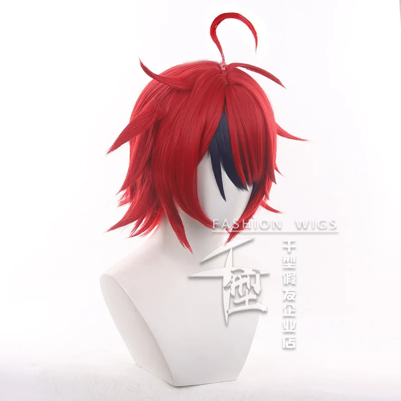 Anime sumino takumi peruca cosplay vermelho misturado azul escuro 28cm perucas curtas resistente ao calor trajes de cabelo sintético anime cosplay perucas