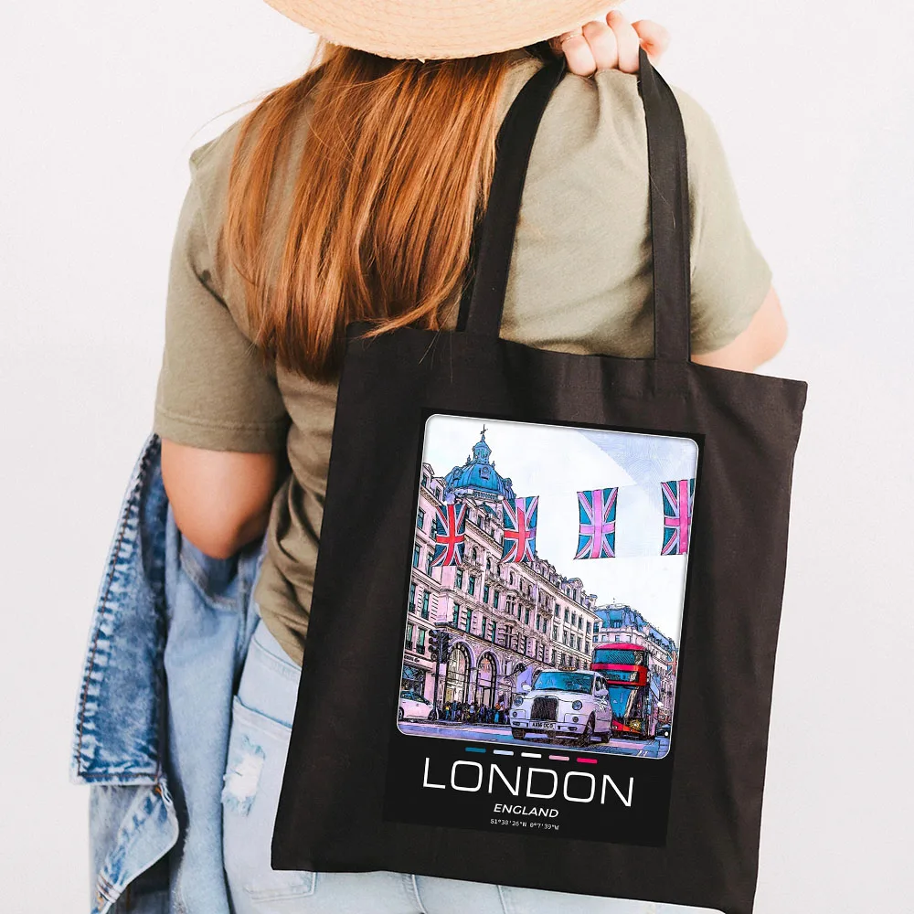 Miami Kyiv Paris New York Amsterdam Lisbon Cairo Cat Air Pria Wanita Tas Tote Bahu Kanvas Tas Tangan Belanja Katun