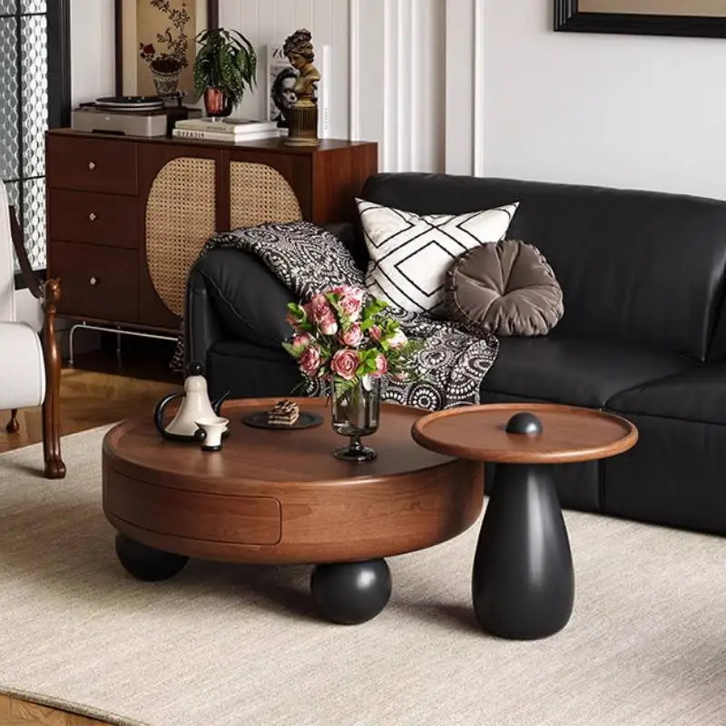 

Vintage Rustic Coffee Table Multifunctional Style Wooden Saving Coffee Table Round Nordic Mesa De Centro Sala Furniture Home