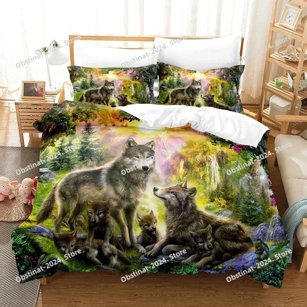 Personality Wolf Bedding Set Single Twin Full Queen King Size Wolf Bed Set Aldult Kid Bedroom Duvetcover Sets 3D Print 032