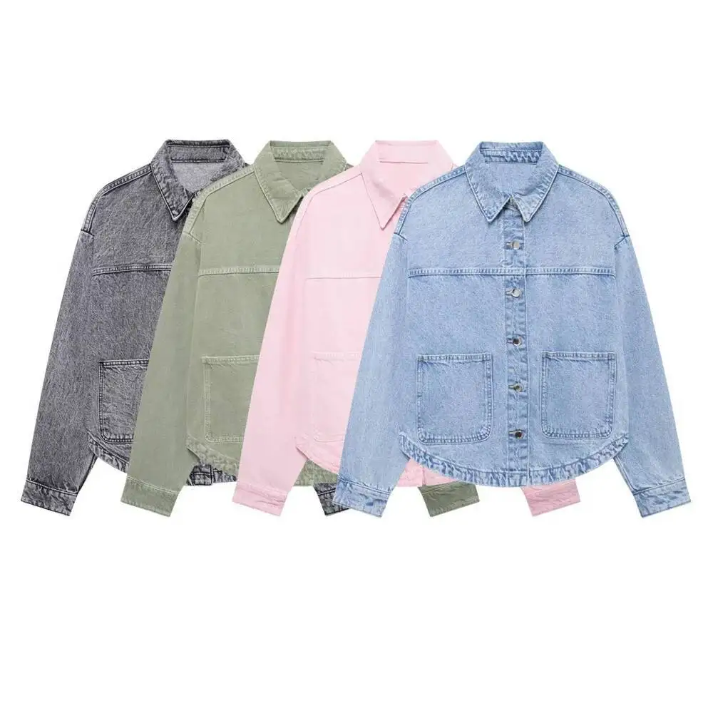 

Autumn New Product Casual Women's Fashion Versatile Buckle Patch Denim Jacket Coat