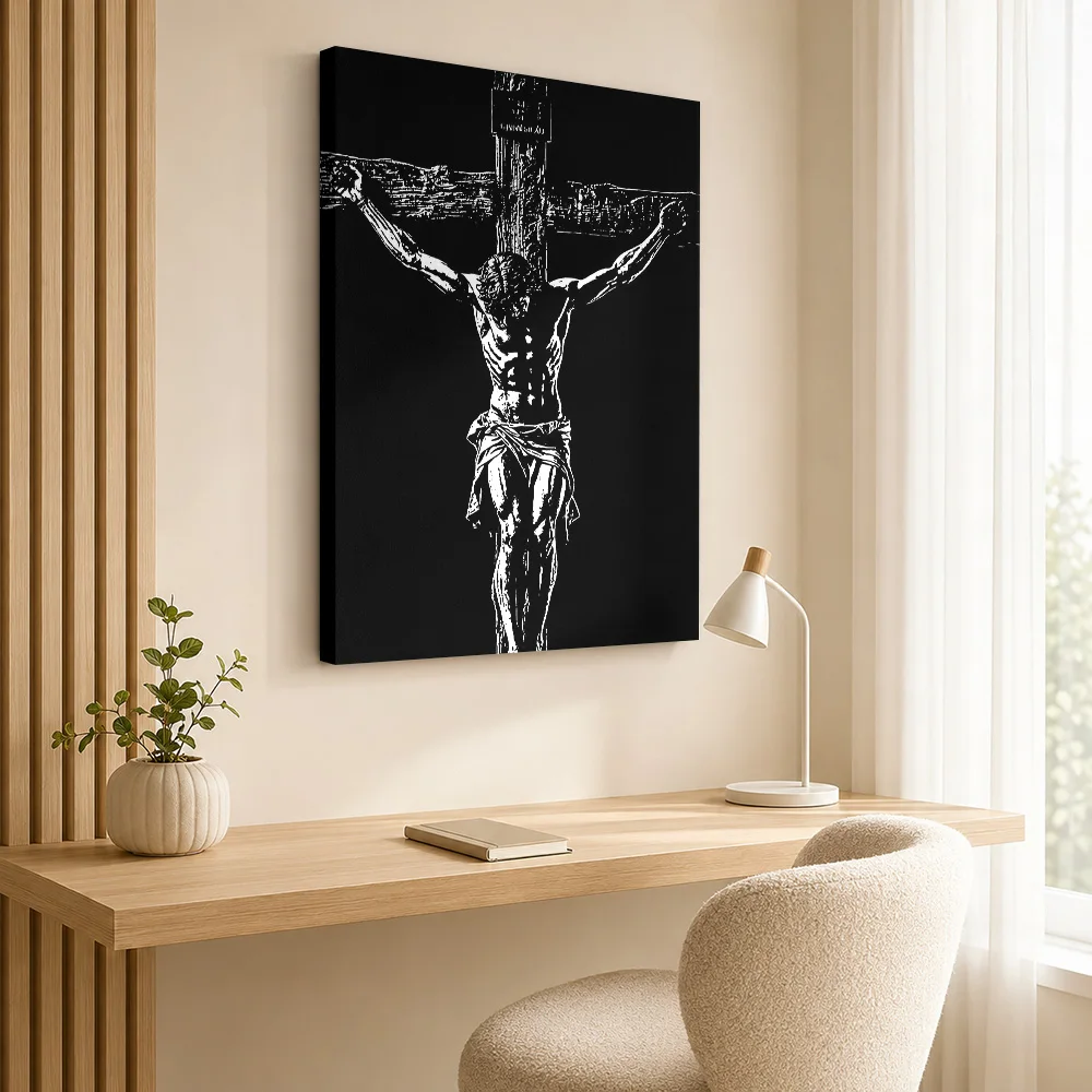 Jesus Christ Crucifixion Faith Wood Framed Canvas Poster Customized Photo Monochrome Wall Art For Living Room Housewarming Gift