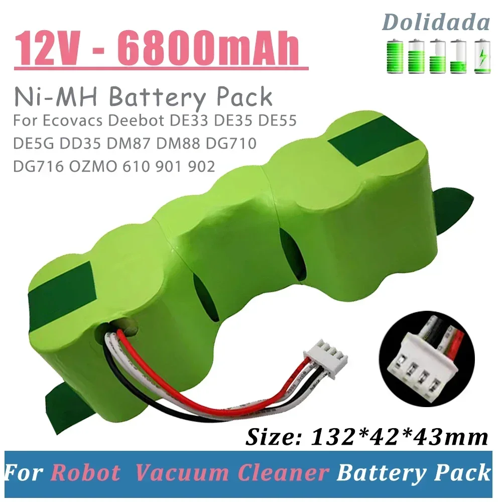 NEW DE55 12V Ni-MH battery large capacity 6800mAh sweeping robot battery accessories suitable  Ecobos DE33 DE35 DM87 DM88 DG710