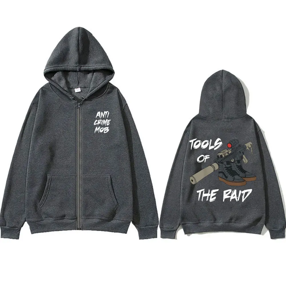 Forward Observations Group Anti Crime Mob Tools of The Raid Zipper Hoodie Men Gothic Oversized Zip Sweatshirt Male Zip Up Jacket