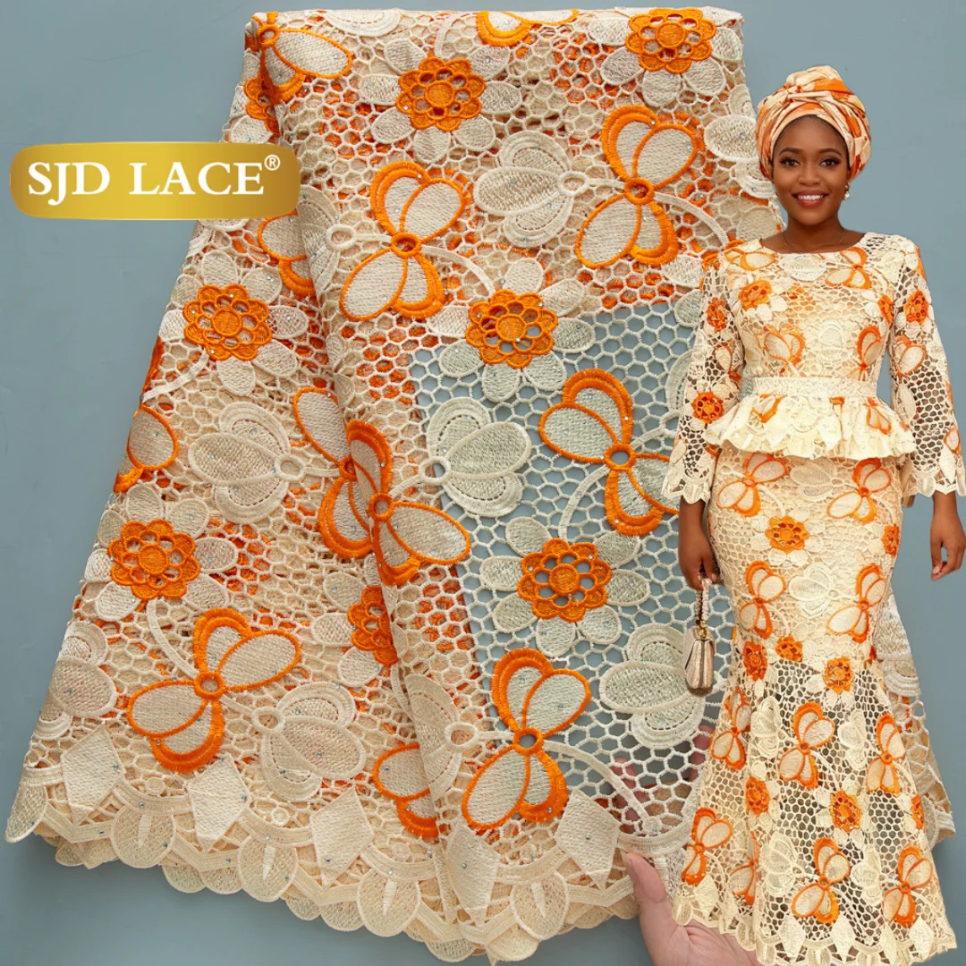 

SJD LACE, африканский гипюровый шнур, кружевная ткань, Новое поступление 2025, водорастворимые нигерийские камни для шитья, женское праздничное платье «сделай сам», A2547