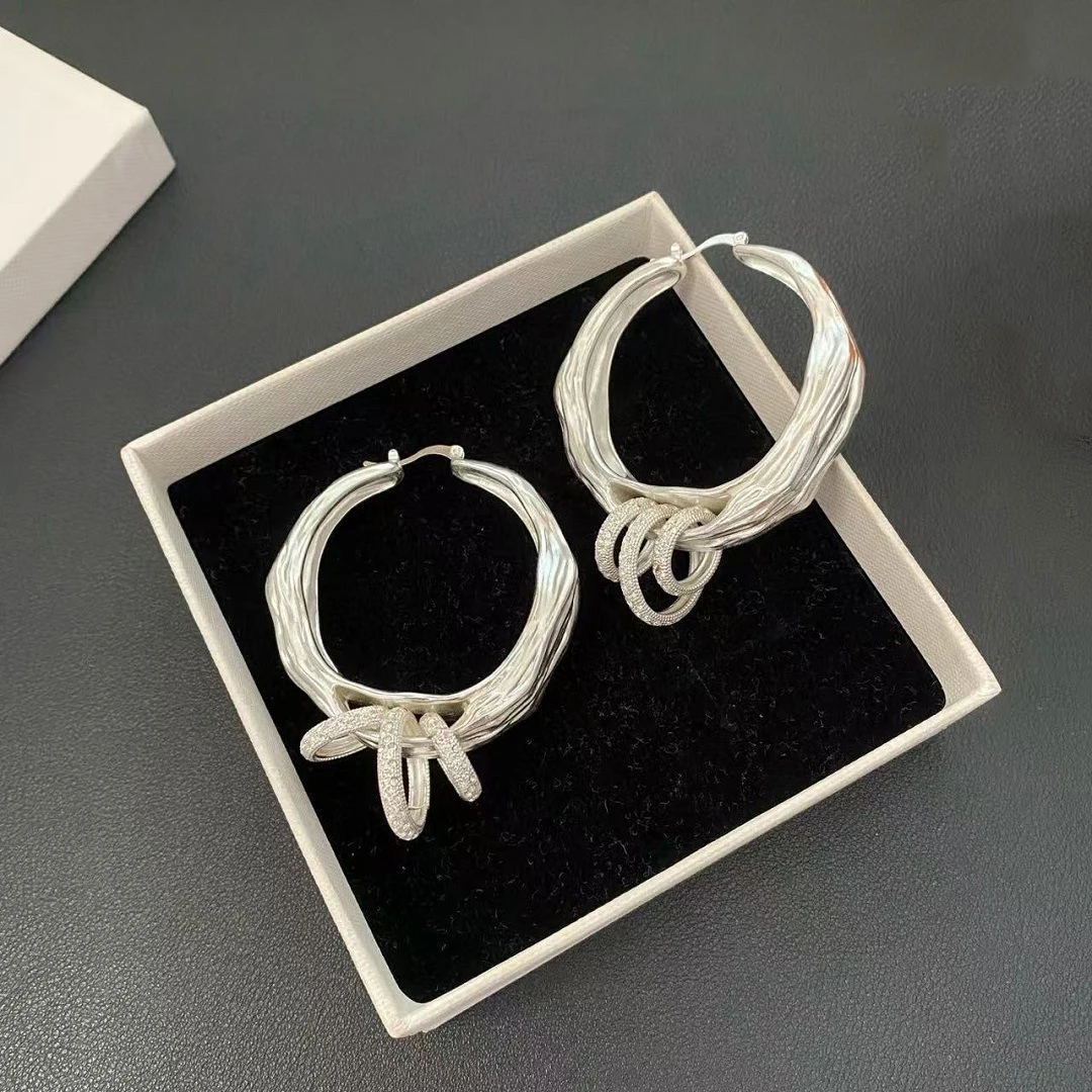 2026 Europe America Gold Silver Crystal Round Large Earrings Woman Top Quality Design Jewelry
